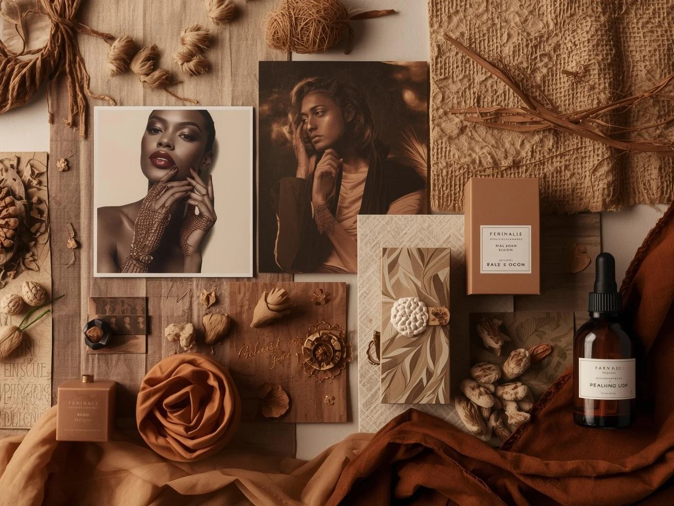 Brand design kit mood board in earthy tones