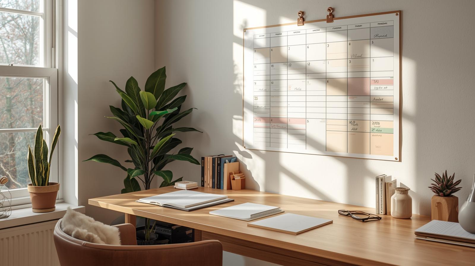 Home office with planner and calendar